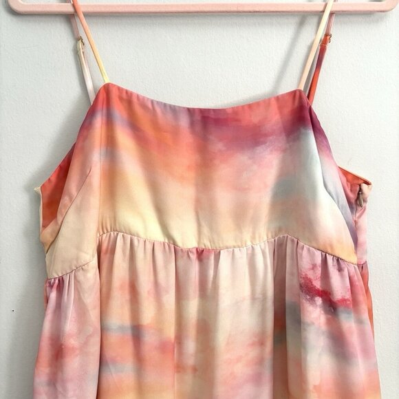 RESA Pink Watercolor Sleeveless Mini Babydoll Dress with Pockets Women’s Medium - Picture 2 of 7